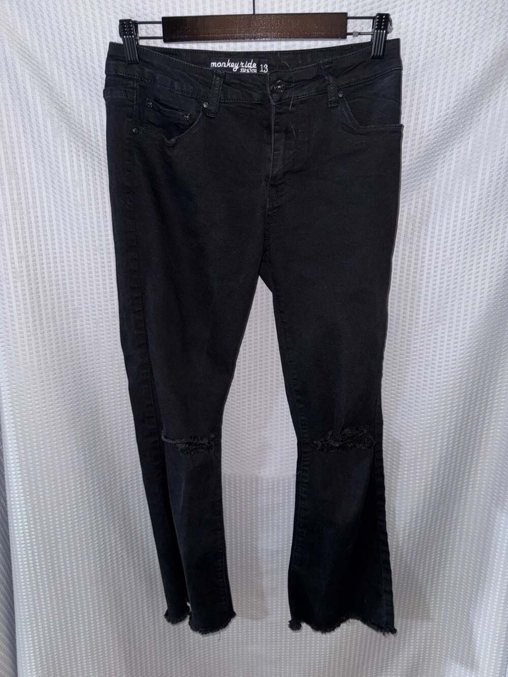 Monkey Ride Jeans Black Distressed Raw Hem Size 13